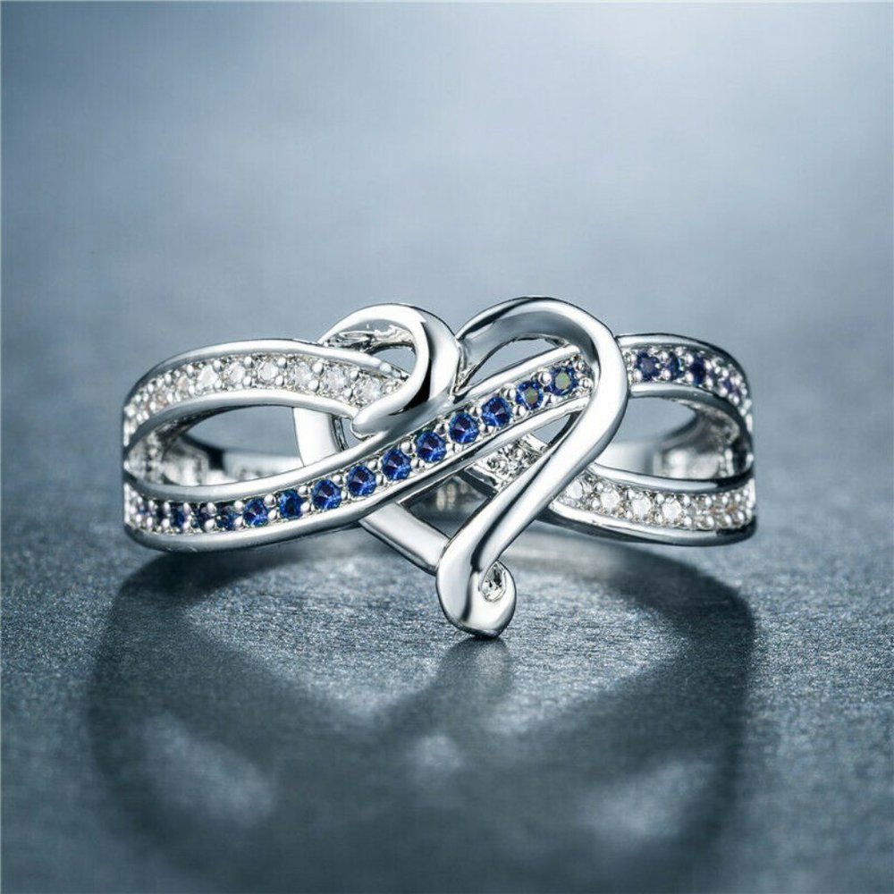 Silver Romantic Heart Blue Sapphire Ring